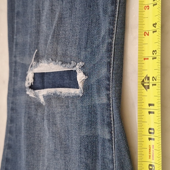 Judy Blue Dark Wash Distressed‎ Bootcut Fit Midrise Jeans Sz 14W Flare Stretch - Picture 6 of 9